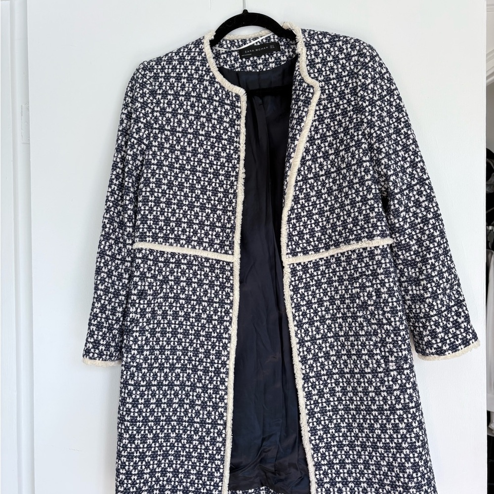 Zara Navy and Cream Women's Coat